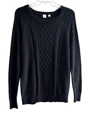 GAP 100% Cotton Cable Design Crew Neck Sweater Black